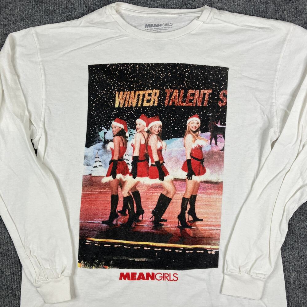 Mean‎ Girls T-Shirt Mens Size M/L White Winter Talent Show Graphic Long Sleeve